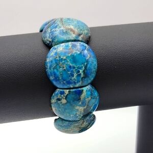 26x21mm Blue Sea Agate Sediment Natural Gemstone Crystal Stretch Bracelet 49g